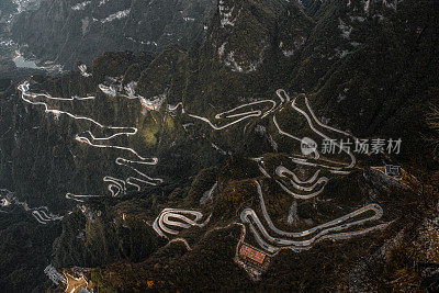 Aerial view of serpentine roads of Tianmen Mountain (天门山), Zhangjiajie (张家界) east China